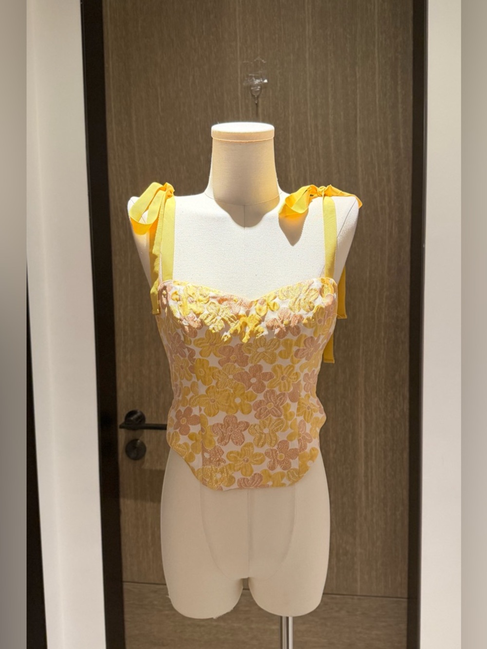 Reformation Yellow and Light Pink Floral Tie-Shoulder Bustier - Picture 2 of 9